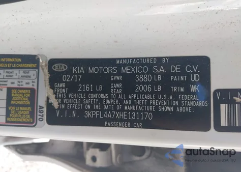 2017 Kia Forte S from USA, damaged, VIN 3KPFL4A7XHE131170